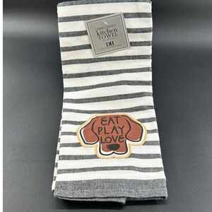 DII "Eat, Play, Love" Embellished Dishtowel With Dog Design 100% Cotton, 18x28"